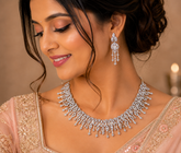 Silver Designer Party Wear Imitation Choker Necklace & Earrings Set