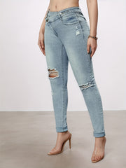 Enormous kart - Fashionable High Waist Distressed Jeans Equipped with Beautiful Waist Belt
