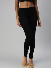 Women’s Black Cotton Lycra Leggings | Stretch Fit Ankle Length Leggings