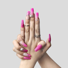 Enormous kart - Long Pink Almond Shape Press-On Nails – Reusable Elegant Fake Nails for Women