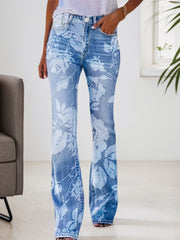Enormous kart - Modern Floral Print Straight Fit Jeans For Women