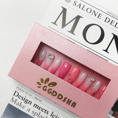 Enormous kart - Long Pink Almond Shape Press-On Nails – Reusable Elegant Fake Nails for Women