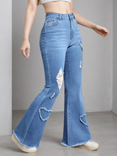 Enormous kart - Stylish High Stretch Flare Jeans with Heart Patchwork - Blue Bell Bottom Jeans for Women