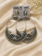 Women’s Silver Oxidised Chandbali Earrings | Traditional Ethnic Imitation Jewellery