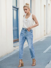 Enormous kart- Womens Denim Straight Fit Jeans with Foldable Leg – Casual & Stylish