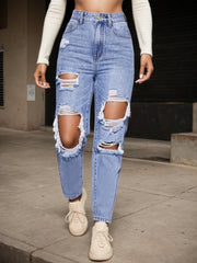Enormous kart - Stylish Distressed Straight Fit Jeans for Women