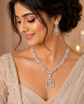 Silver Designer Party Wear Imitation Necklace & Earrings Set