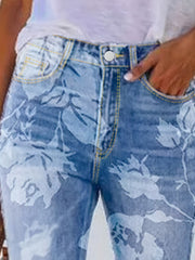 Enormous kart - Modern Floral Print Straight Fit Jeans For Women