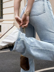 Enormous kart - Womens High Waisted Light Wash Straight Leg Jeans