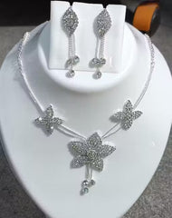 Silver CZ Floral Necklace Set with Earrings & Maang Tikka | Bridal Wedding Jewellery for Women