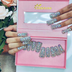 Enormous kart - Detachable Coffin Nails with Rhinestone Design – Reusable Luxury Press-On Nails for Glam Look