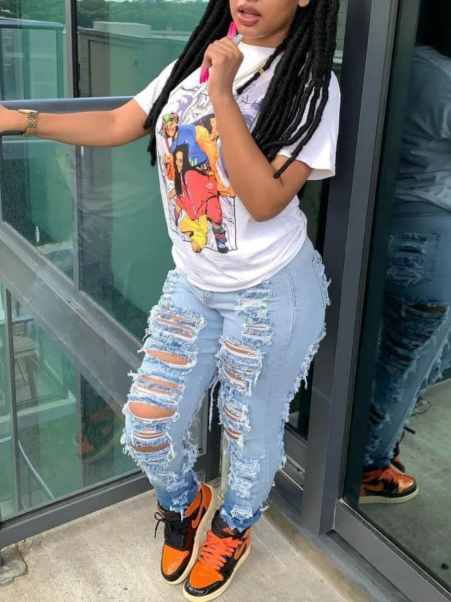 Enormous Kart – Slim Fit Distressed Denim Pants for Holidays