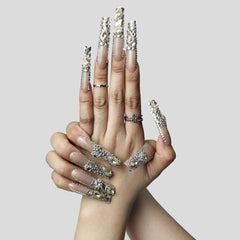 Enormous kart - Glittery and Stone Fake Nails – Shimmer Rhinestone Press-On Nail Set for a Glamorous Look
