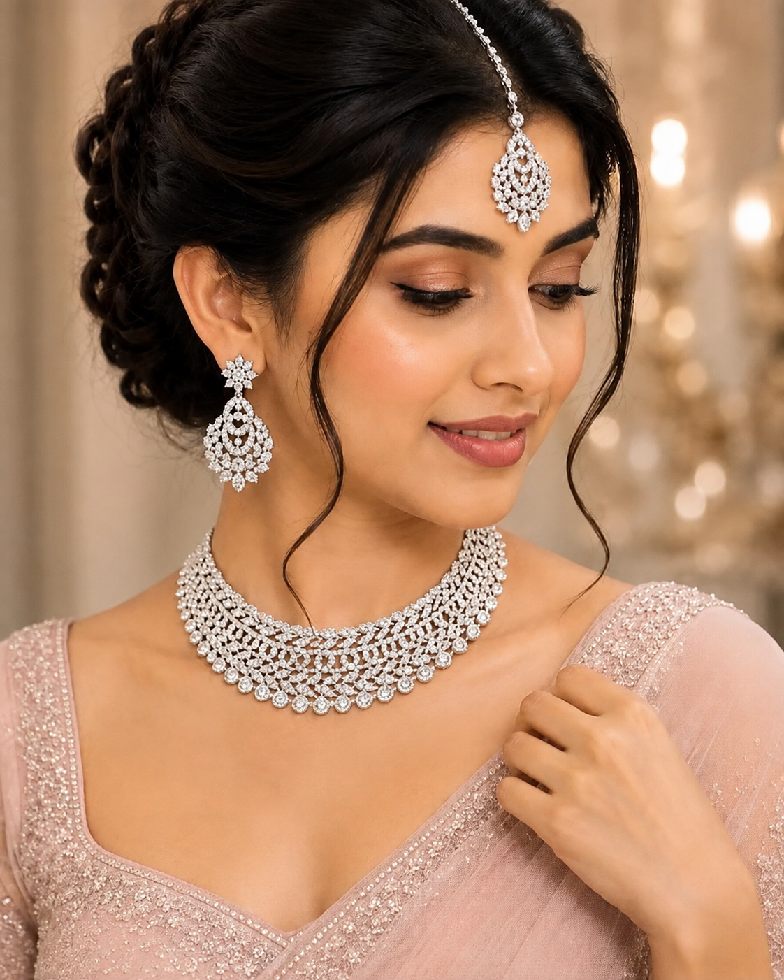 Rhodium Plated Jewellery Set White