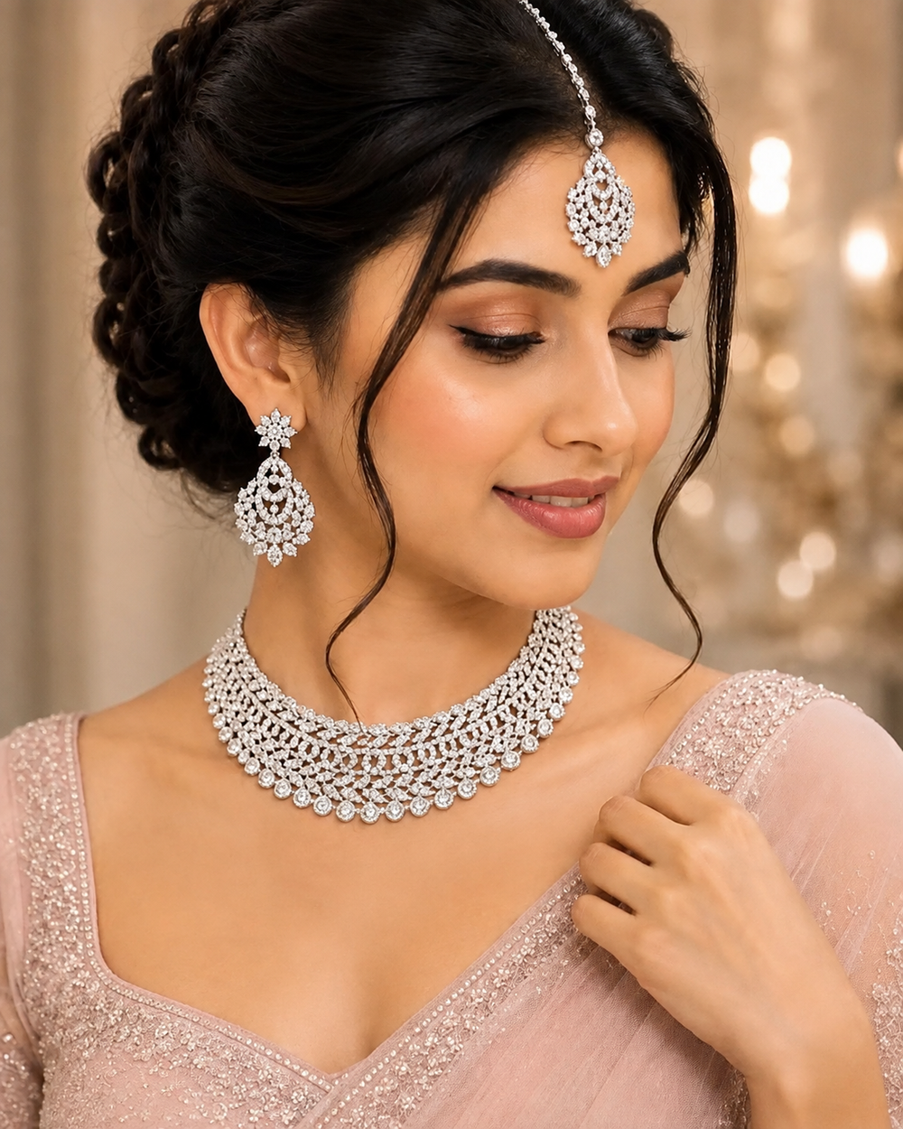 Rhodium Plated Jewellery Set White