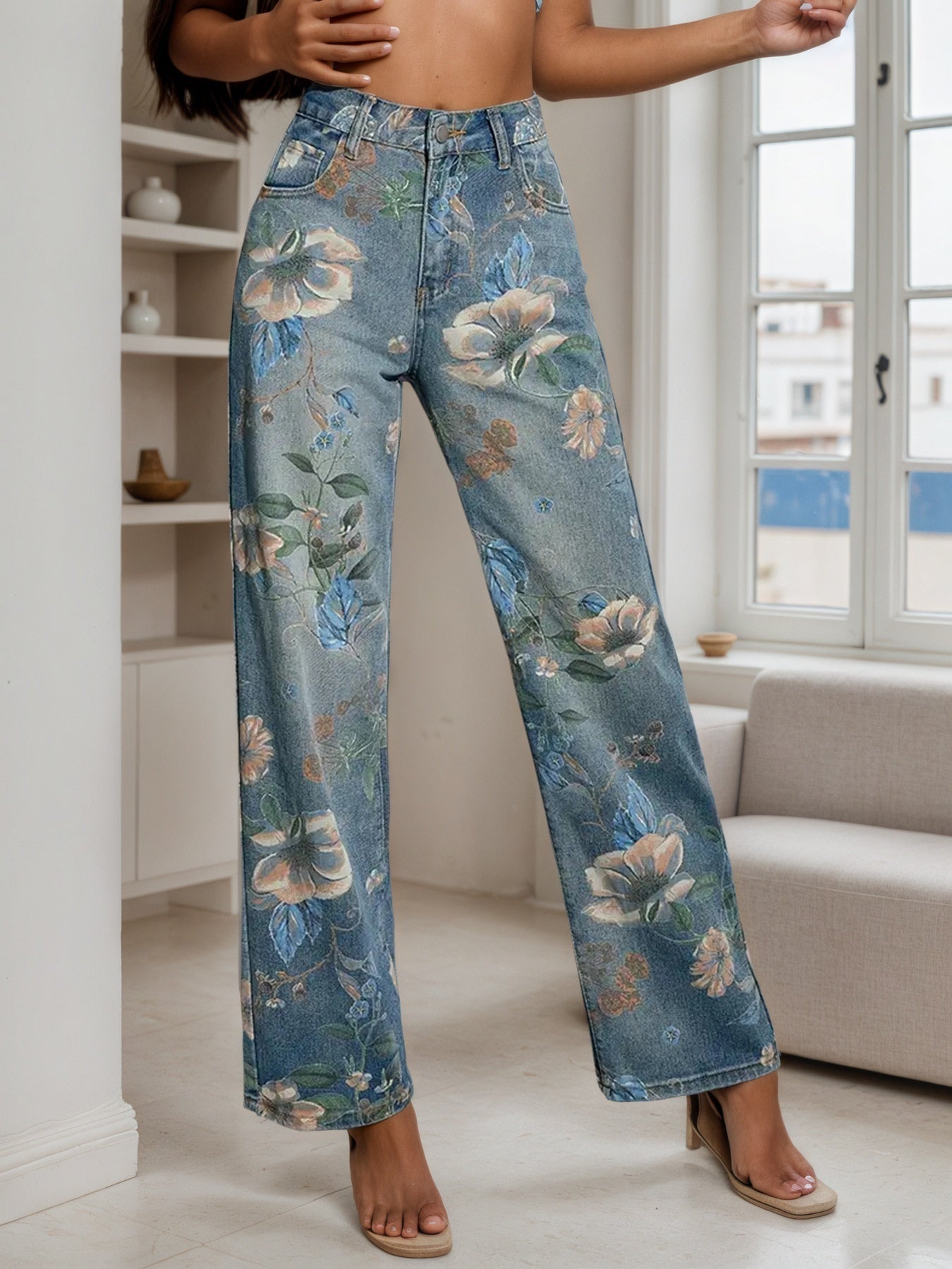 Enormous kart - Modern Printed Wide leg Jeans for a Bold Look