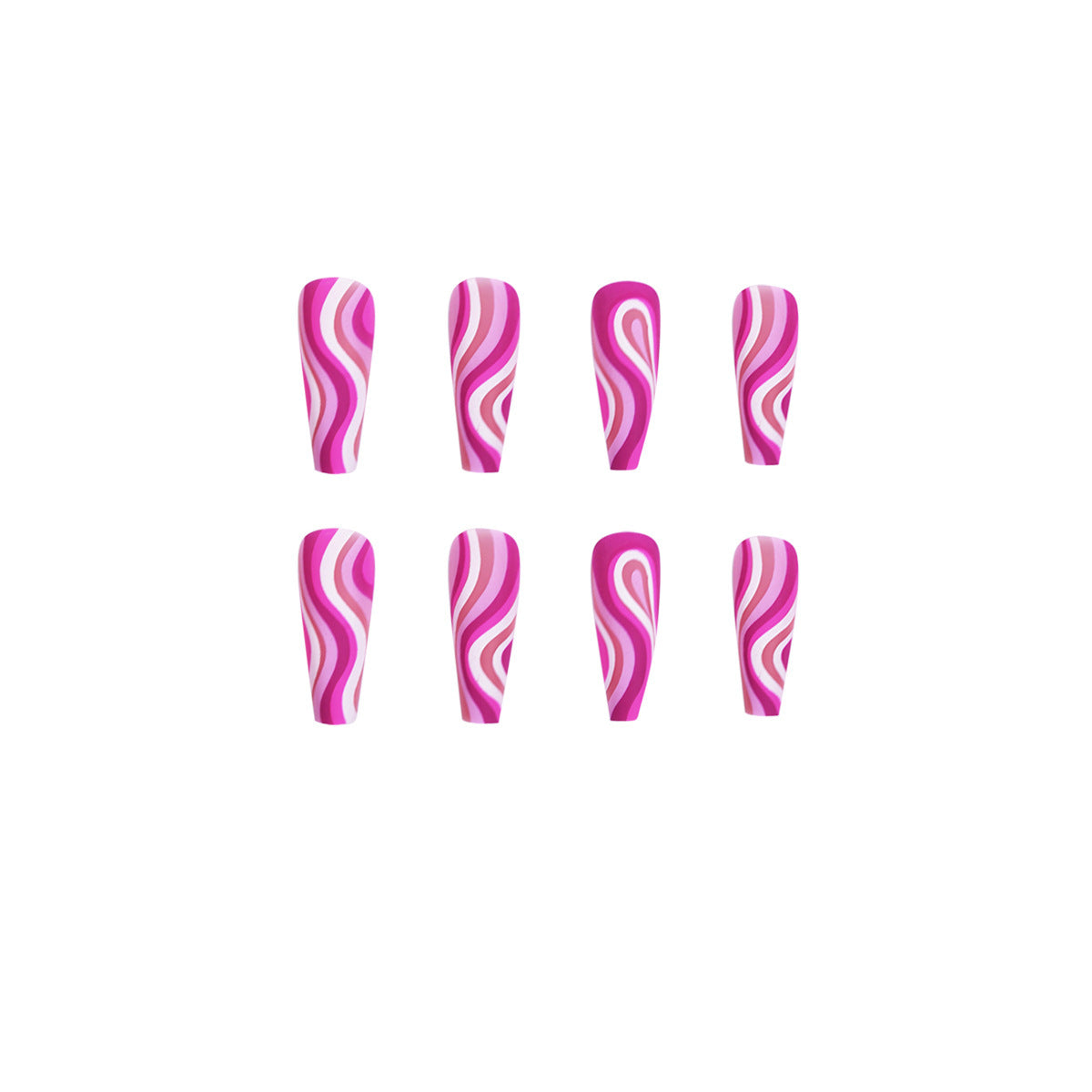 Enormous kart - Long Pink Swirl Coffin Press-On Nails for Women | Reusable Abstract Wave Fake Nails with Adhesive