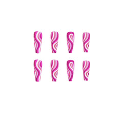 Enormous kart - Long Pink Swirl Coffin Press-On Nails for Women | Reusable Abstract Wave Fake Nails with Adhesive