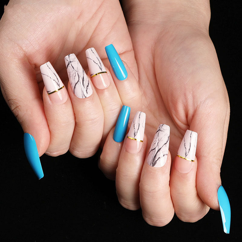 Enormous kart - Coffin Shape Press-On Nails for Women | Reusable Long Acrylic Fake Nails with Salon Finish