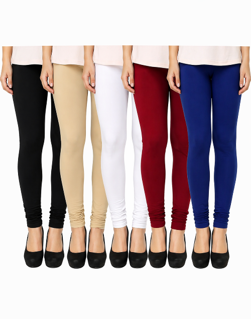 Women Premium Viscose Rayon Churidar Leggings for Women/Girls/Ladies Combo Pack of 5 Large