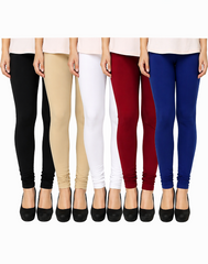 Women Premium Viscose Rayon Churidar Leggings for Women/Girls/Ladies Combo Pack of 5 Large