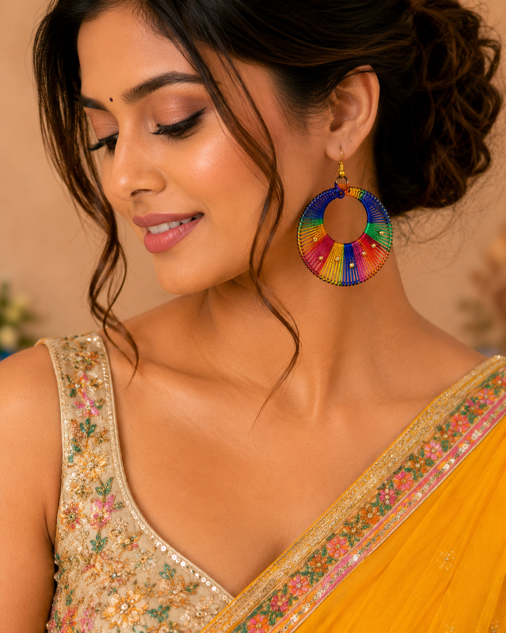 Handmade Multicolor Thread Hoop Earrings