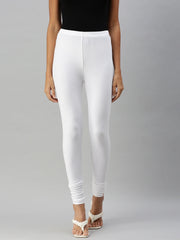 Women’s White Cotton Lycra Churidar Leggings | Stretch Fit Ankle Length Leggings