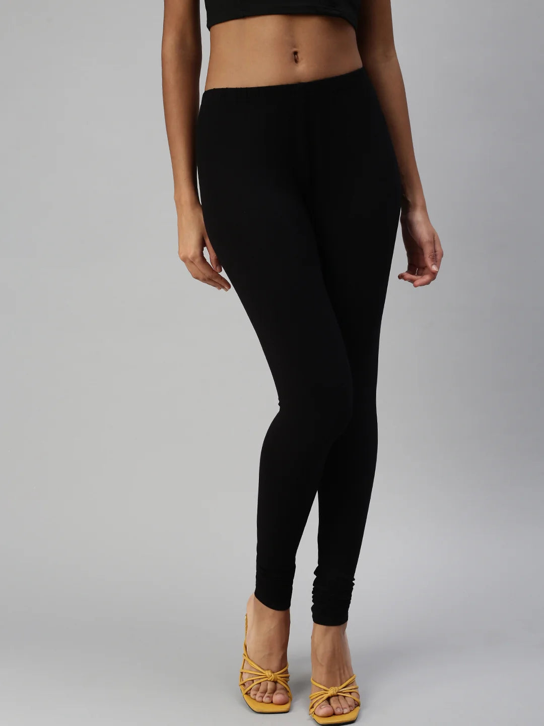 Women’s Black Cotton Lycra Leggings | Stretch Fit Ankle Length Leggings