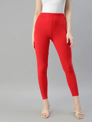 Women’s Red Stretch Leggings | Ankle Length Slim Fit Leggings | Made in India