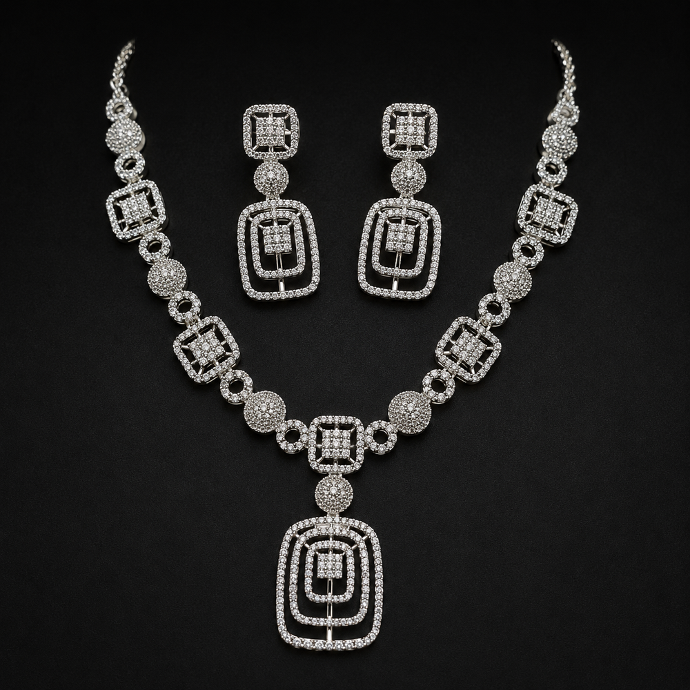 Silver Designer Party Wear Imitation Necklace & Earrings Set