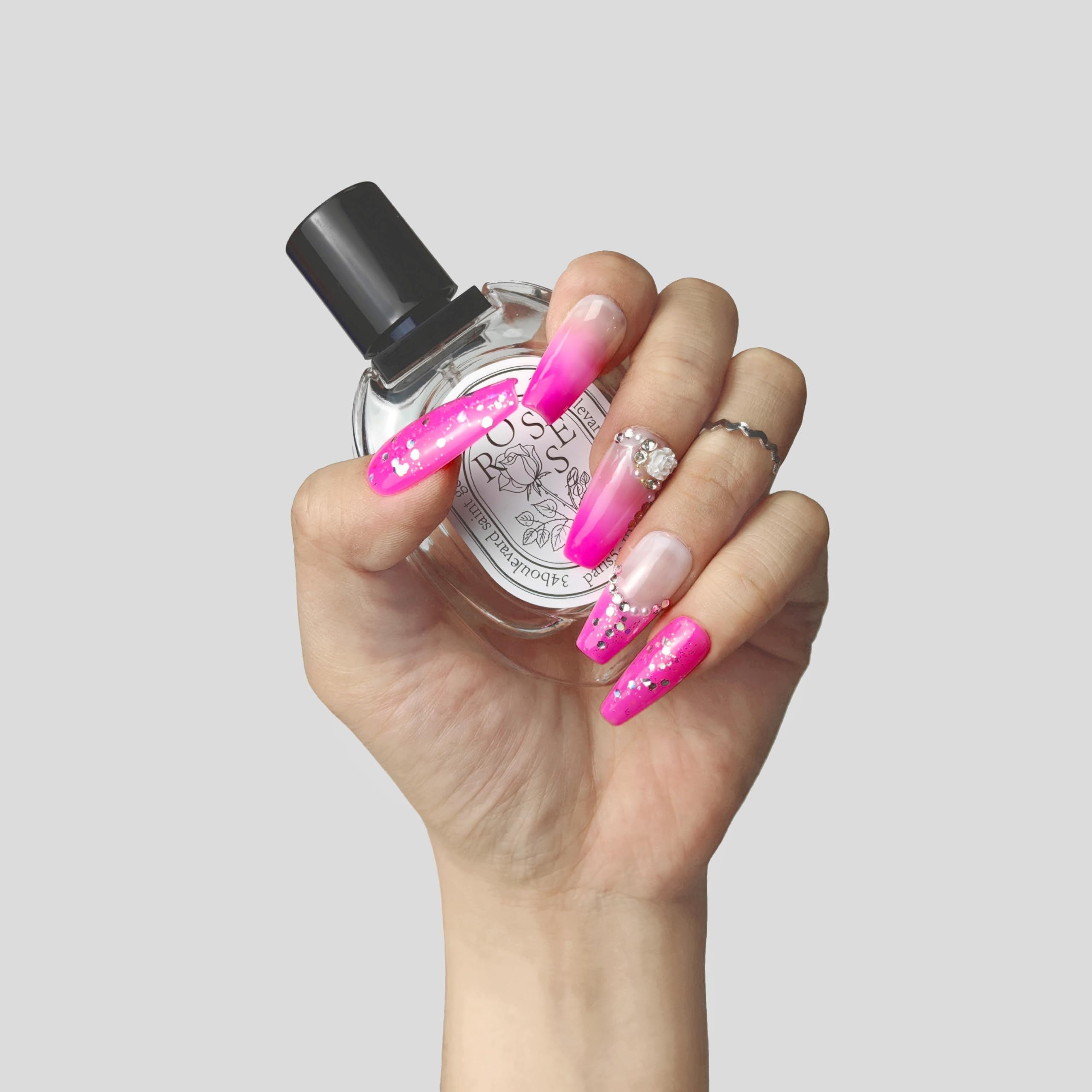 Enormous kart - Long Pink Almond Shape Press-On Nails – Reusable Elegant Fake Nails for Women