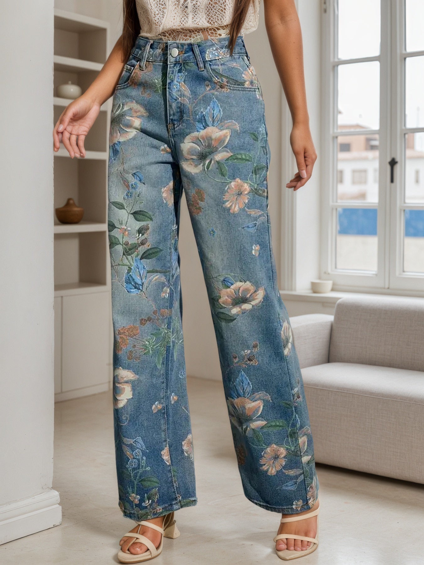 Enormous kart - Modern Printed Wide leg Jeans for a Bold Look