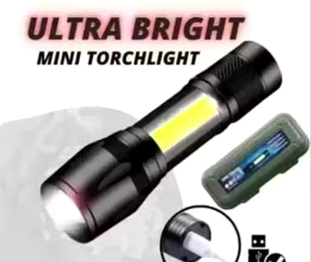 BRIGHT LIGHT Portable Aluminum COB Tactical Torch Waterproof LED USB Rechargeable Torch (Black, 9 cm, Rechargeable)