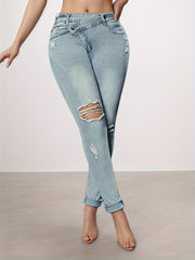 Enormous kart - Fashionable High Waist Distressed Jeans Equipped with Beautiful Waist Belt