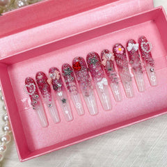 Enormous kart - Long Coffin Stone Design Press-On Nails with Adhesive Tape | Luxury Rhinestone Fake Nails for Women