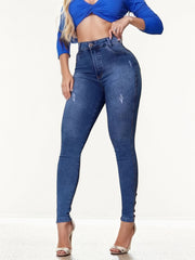 Enormous kart - Modern High Waist Denim Jeans with Faux Button Design