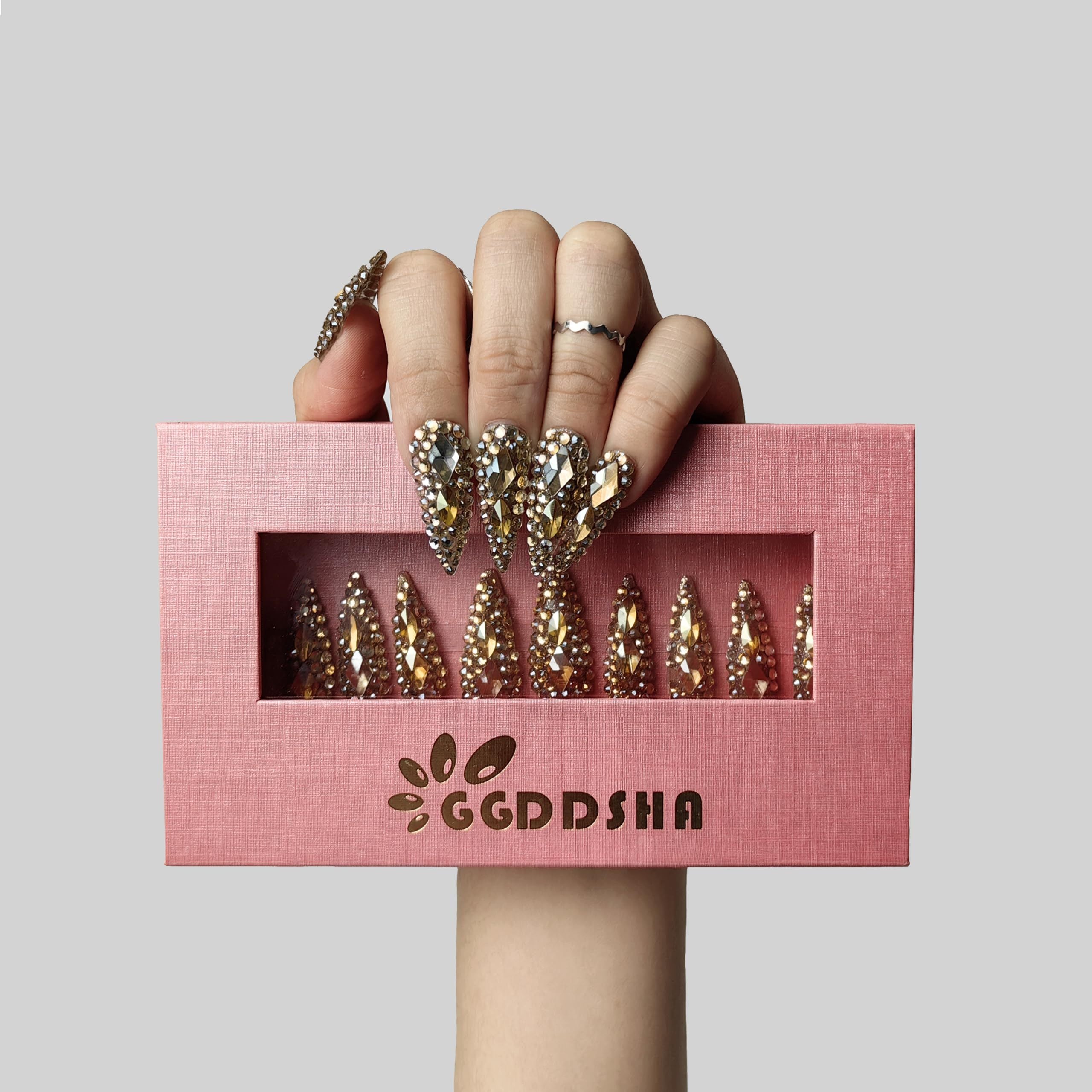 Enormous kart - Sparkly Stiletto Press-On Nails for Women – Reusable Glitter Fake Nails for a Glamorous Look