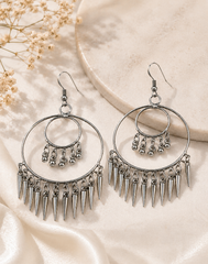Elegant Boho Hoop Drop Earrings for Women | Silver Oxidized Statement Dangle Earrings | Trendy Fashion Jewelry