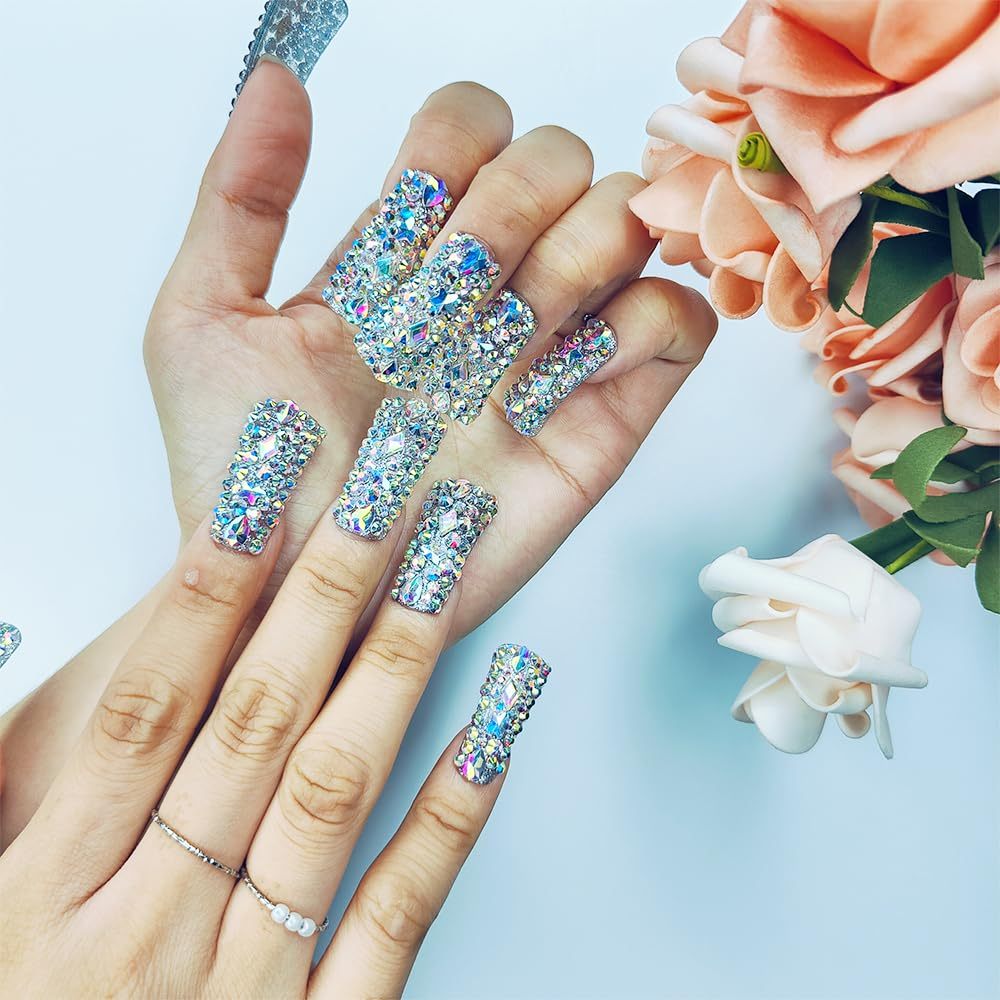 Enormous kart - Detachable Coffin Nails with Rhinestone Design – Reusable Luxury Press-On Nails for Glam Look