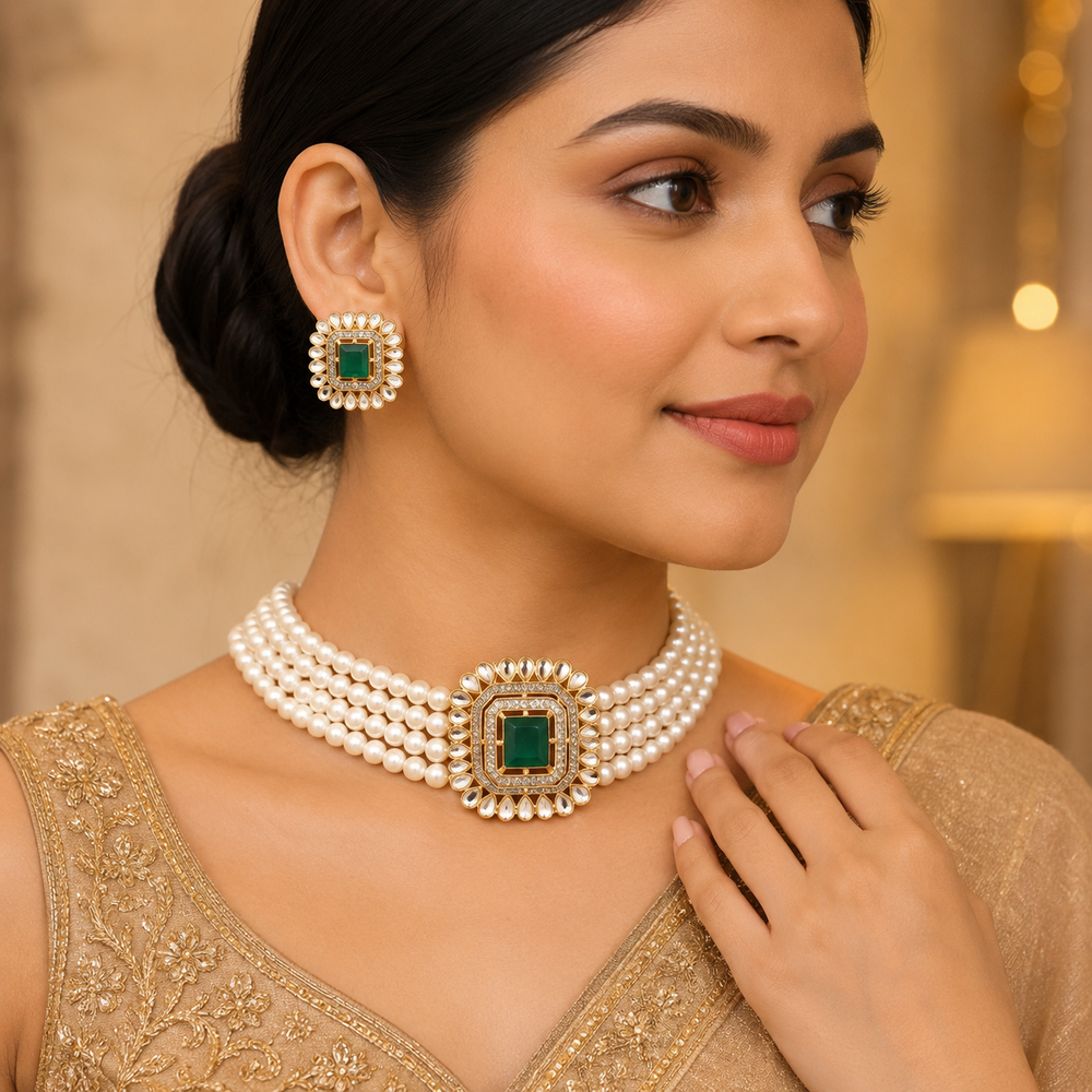 Elegant Pearl Choker Necklace Set with Matching Earrings for Women