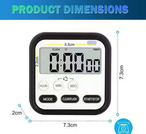 Digital Kitchen Timer & Stopwatch - Large Digit Countdown, Loud Alarm, Magnetic Back Stand Ideal for Cooking, Baking, Stop Watch Timer for Study Table Accessories for Students (Multi Colour)