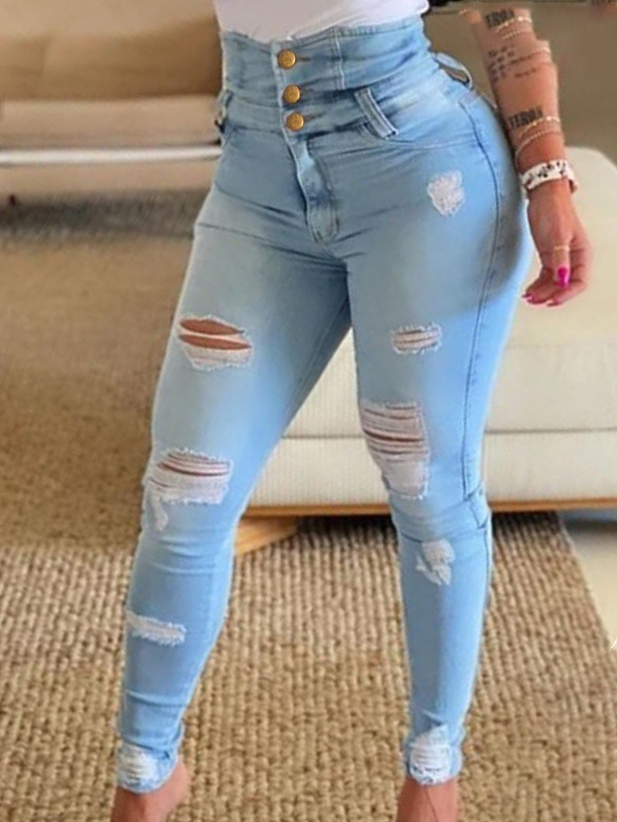 Enormous kart - High Waisted Ripped Jeans for Women – Trendy Distressed Denim for a Stylish Look