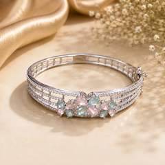 Silver color  Floral Bracelet for Women | Elegant Crystal & Pastel Flower Designer Bracelet