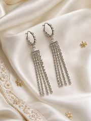 Elegant Silver Crystal Long Tassel Drop Earrings for Women