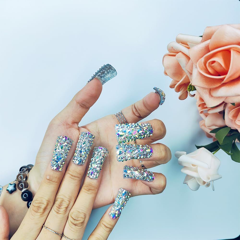Enormous kart - Detachable Coffin Nails with Rhinestone Design – Reusable Luxury Press-On Nails for Glam Look