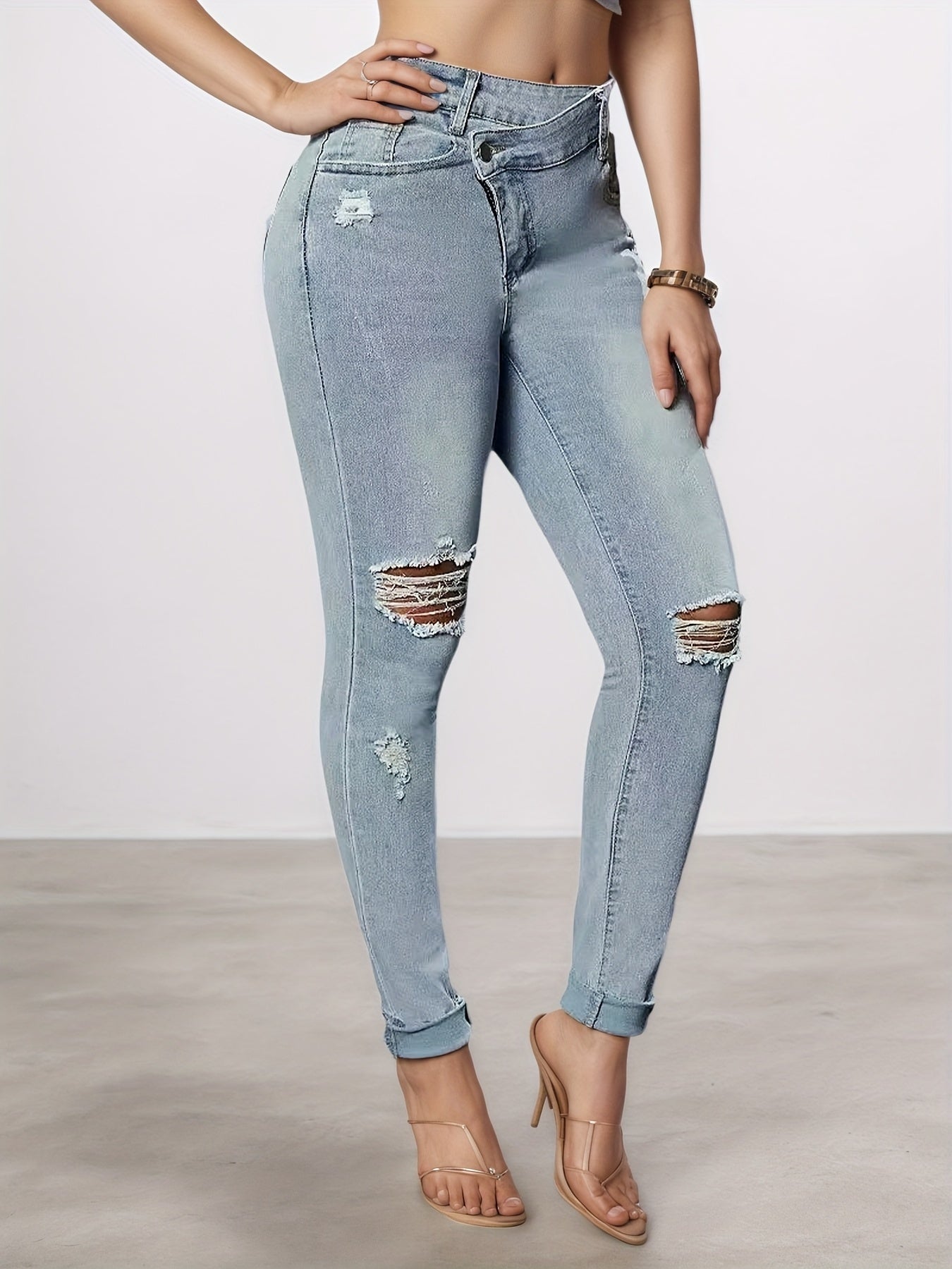 Enormous kart - Fashionable High Waist Distressed Jeans Equipped with Beautiful Waist Belt