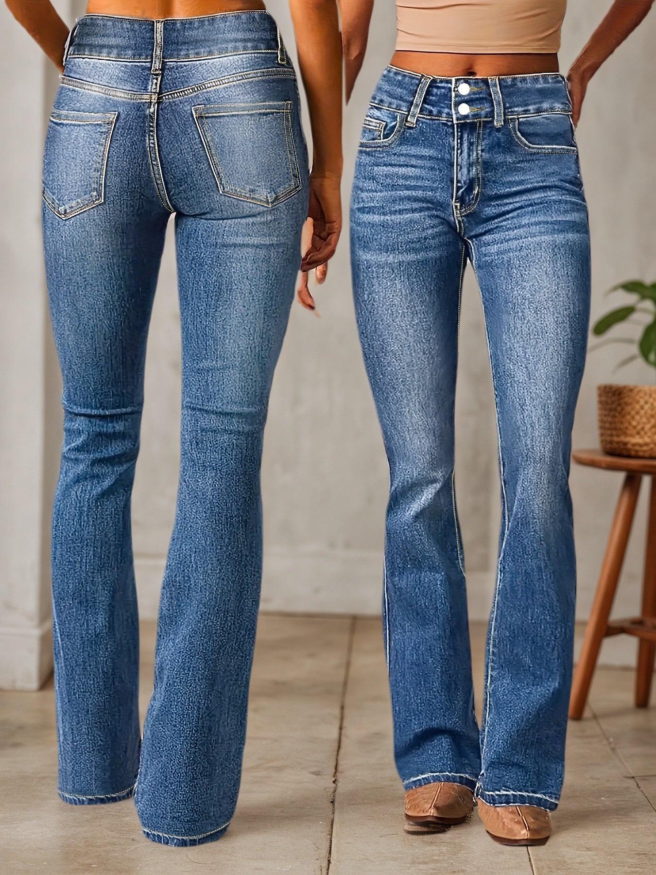 Enormous kart - Stylish Blue Flared Denim Pants for Women, Trendy High-Waisted Flare Jeans