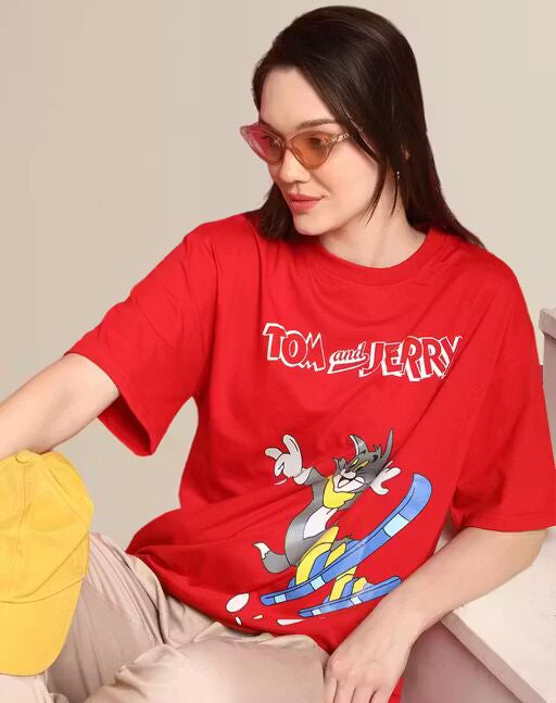 Women's Half Sleeve Oversize Printed Tshirt Medium