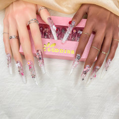 Enormous kart - Long Coffin Stone Design Press-On Nails with Adhesive Tape | Luxury Rhinestone Fake Nails for Women