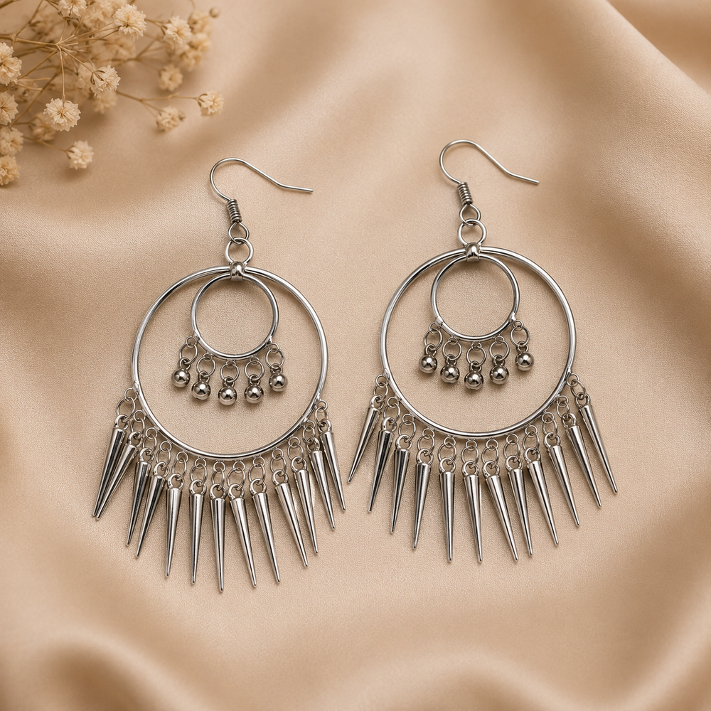 Oxidised Silver Boho Hoop Dangle Earrings
